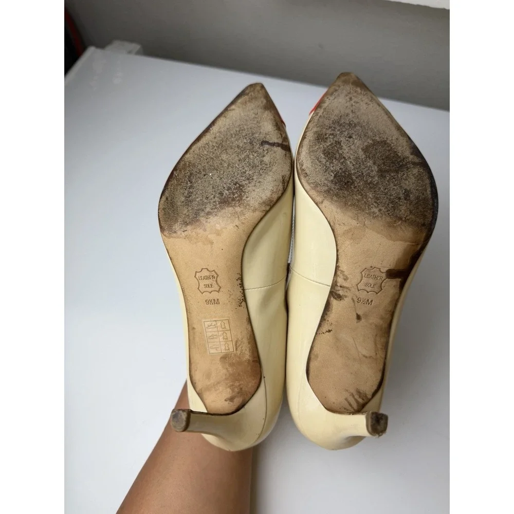 Tory Burch Two Tone Cream & Red Patent Leather Pumps Size 9.5 Medium